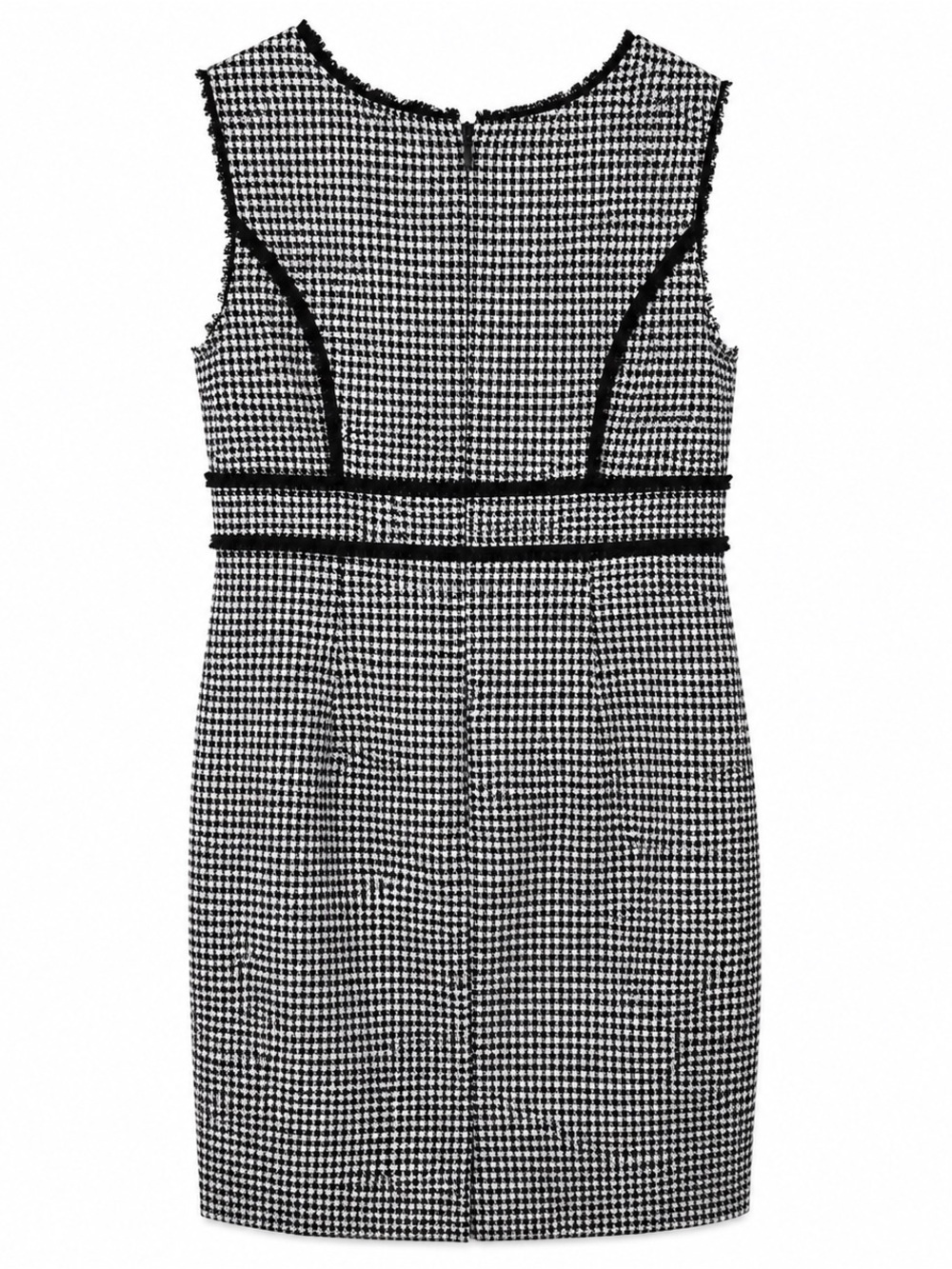 Karl Lagerfeld Paris Houndstooth Sheath Dress Fringe Trim V-Neck Size 6 Career - Picture 2 of 4